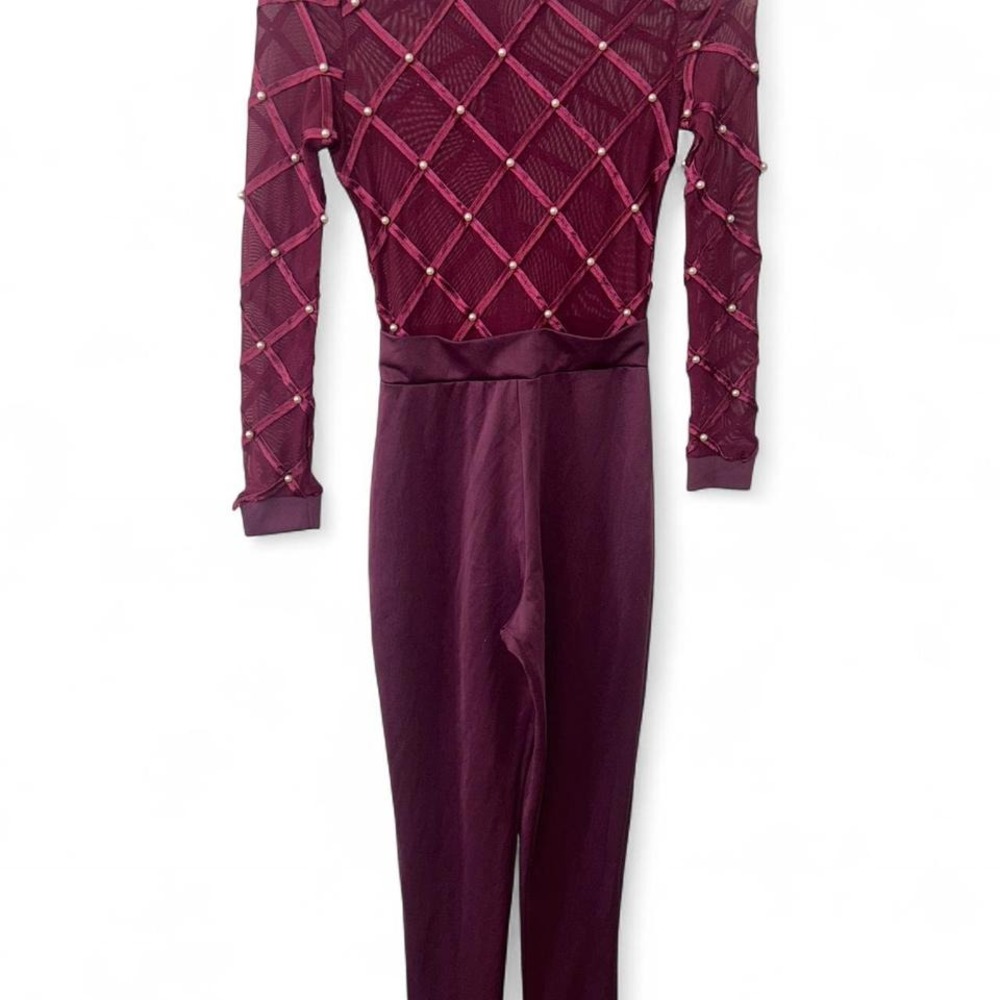 Vintage Burgundy mesh jumpsuit with beaded details size‎ XS